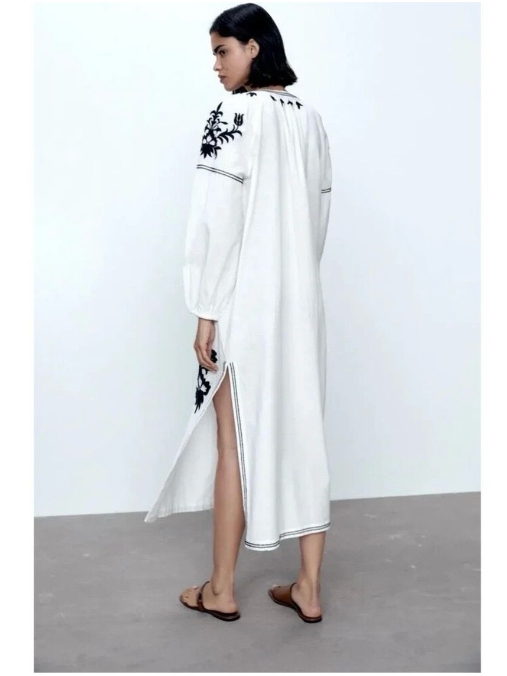 Zara Embroidered Black and White Maxi Dress - Picture 6 of 10